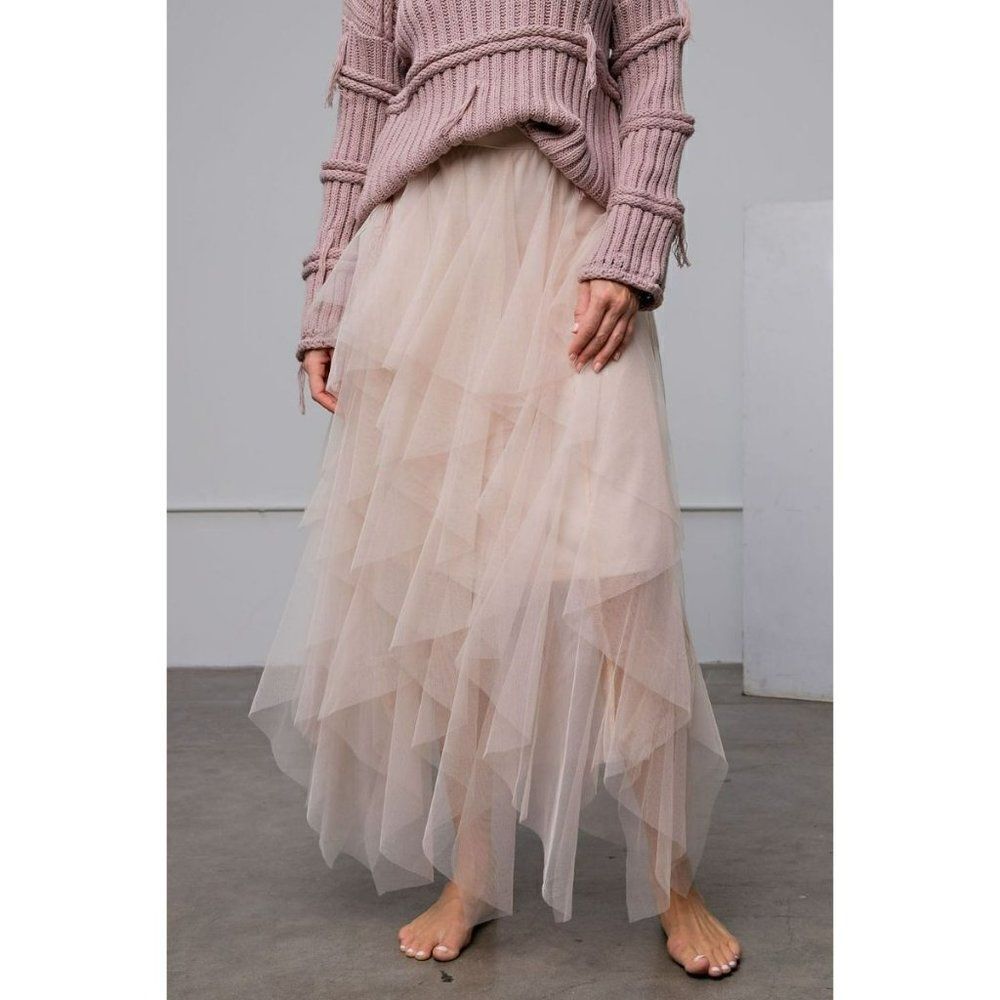Easel Allover Meshย Ballerina Tulle Princess Maxi Skirtโin Nude New S-L EB40814